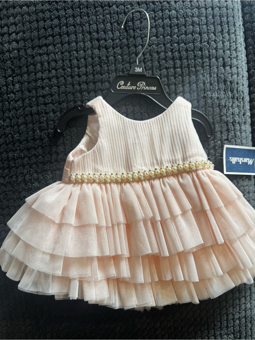 Marshalls Light Pink Tulle Tiered Baby Dress with Pearl Trim